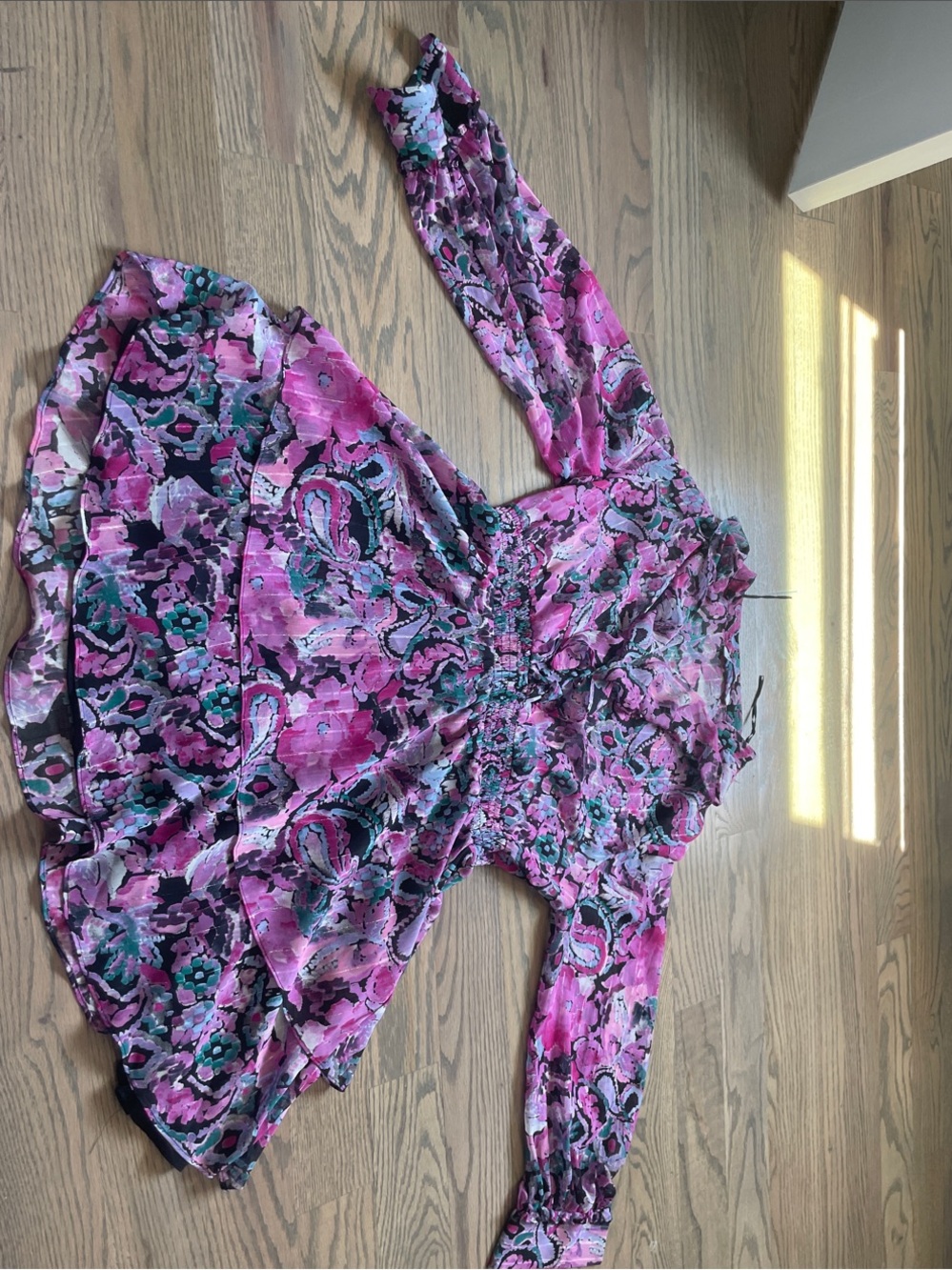 Zara Pink Floral Long-Sleeve Mini Dress